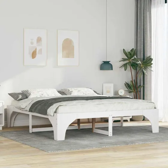 Gulvseng i massivt fyrretræ 180x200 cm – Hvid