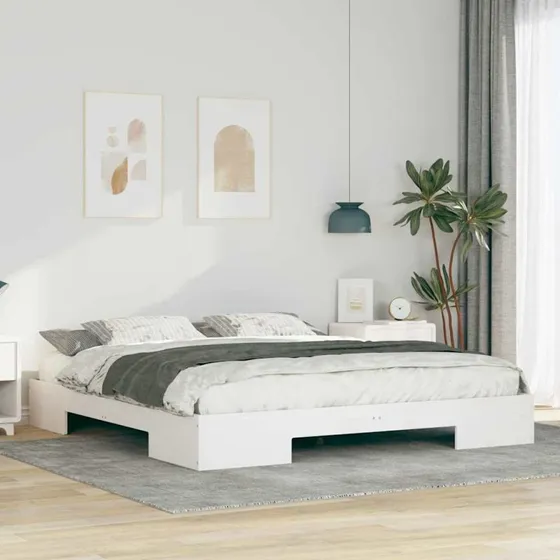 Gulvseng ramme 200 x 200 cm – Hvid, massivt fyrretræ