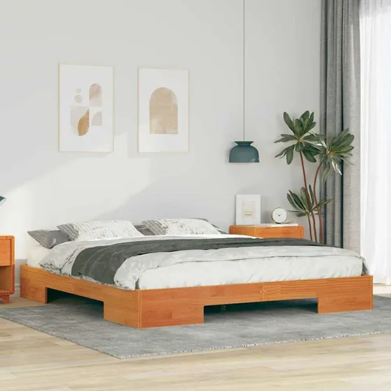 Gulvseng sengestel 180x200 cm – Brun massivt fyrretræ