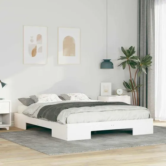 Gulv sengeramme hvid 160x200 cm – massivt fyrretræ