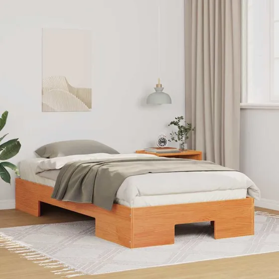 Gulvseng sengeramme 90x200 cm i massivt fyrretræ, brun