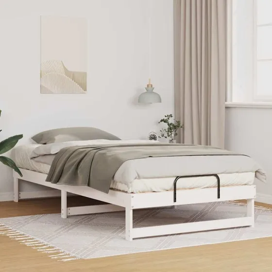 Hvidt sengestel i massivt fyrretræ 100x210 cm
