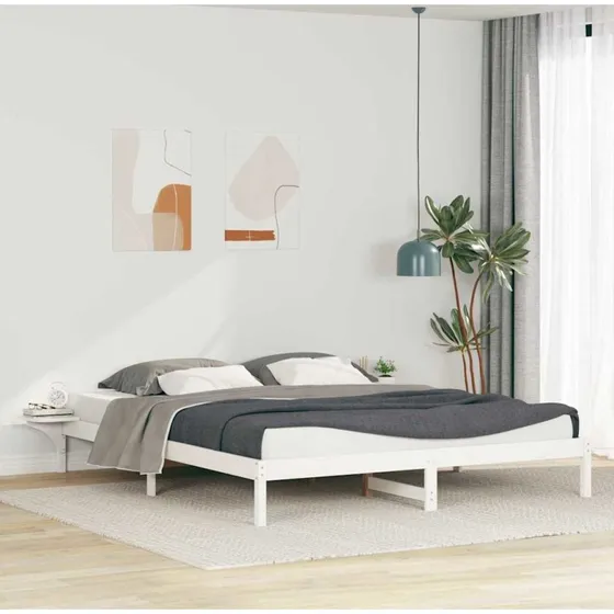 Sengestel med sideborde, hvid 180x220 cm – massivt fyrretræ