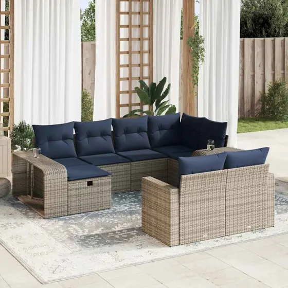 Polyrattan sofasæt til haven 10 dele med hynder – grå