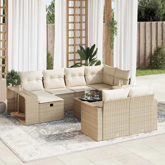 Polyrattan havemøbelsæt 11 dele med hynder – beige
