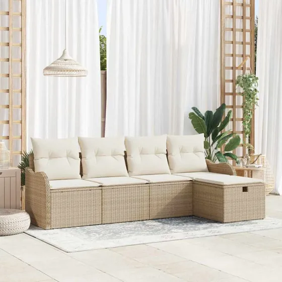 Modulær Havesofa 5-dele i Beige Polyrattan m. Opbevaring