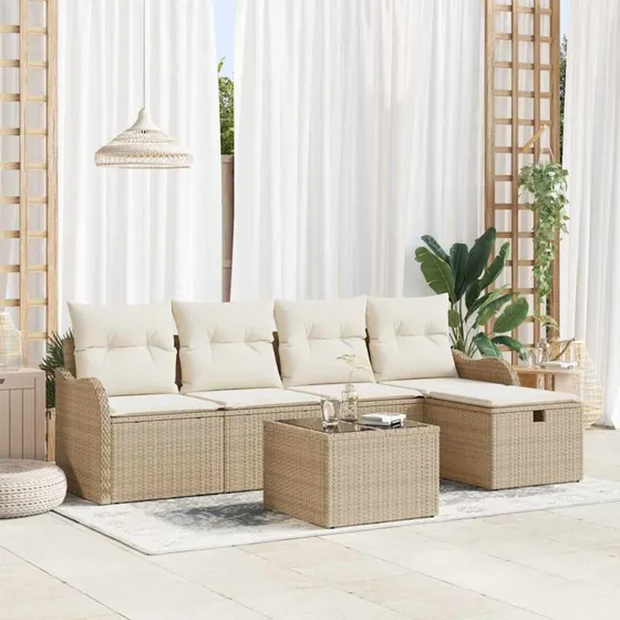 Modulær havesofa 6 pcs beige polyrattan med opbevaring