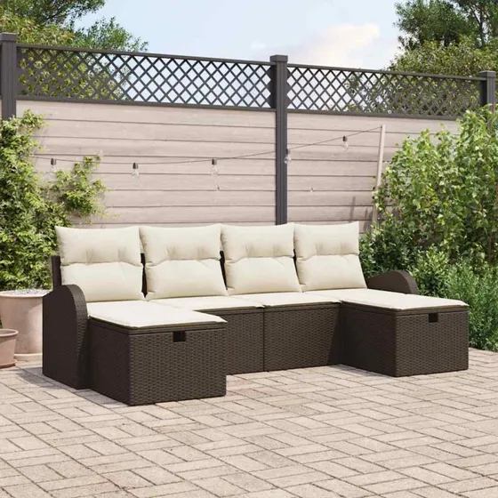 Modulært havesofa sæt 6 dele i brun polyrattan med opbevaring