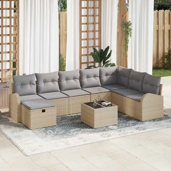 Modulært 9-pc Havesofa Sæt Beige i Poly rattan