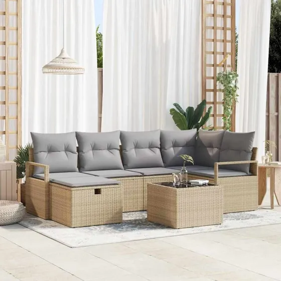 Modulært havesofa sæt 7 dele i beige polyrattan