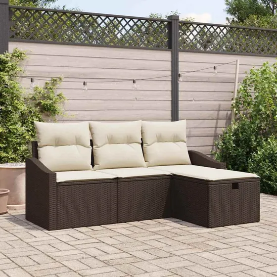 Havesofa sæt 4 dele i polyrattan med puder og opbevaring