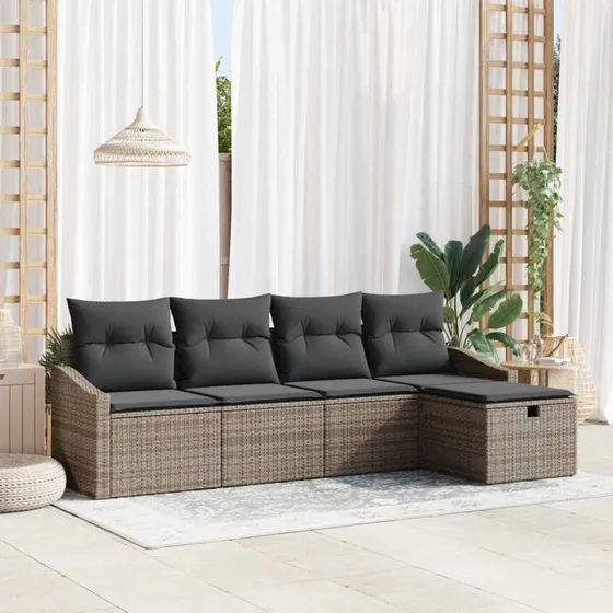 Havesofa sæt i polyrattan 5-6 dele med puder, grå