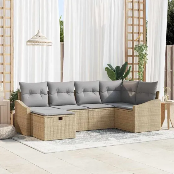 Havesofa sæt 6 dele i polyrattan med puder - Beige