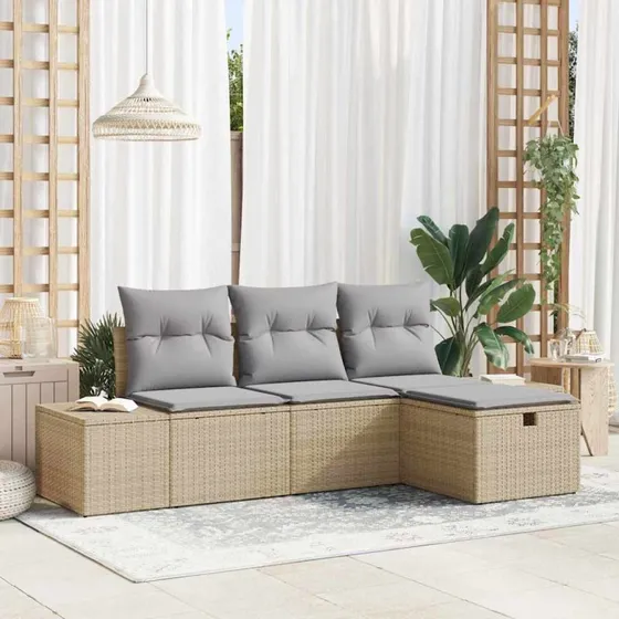 Polyrattan havesofa sæt 4 stk med hynder