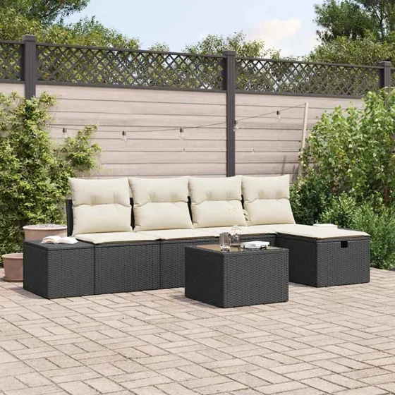 Havesofa sæt 6 dele i polyrattan med puder - Sort