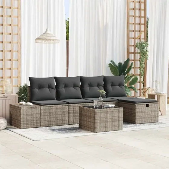 Havesofa sæt i polyrattan med hynder (5-6 dele)