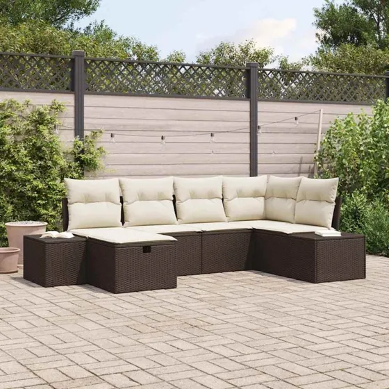 Modulært 6‑dels polyrattan havesofa sæt med hynder