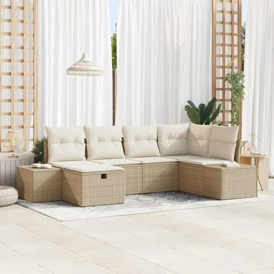 Modulært 6-pcs Havemøbelsæt i Polyrattan med Puder