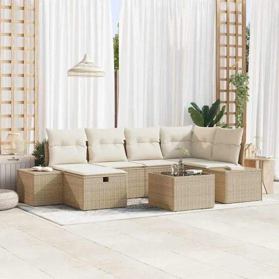 Modulært havemøbelsæt 7 dele i polyrattan - beige