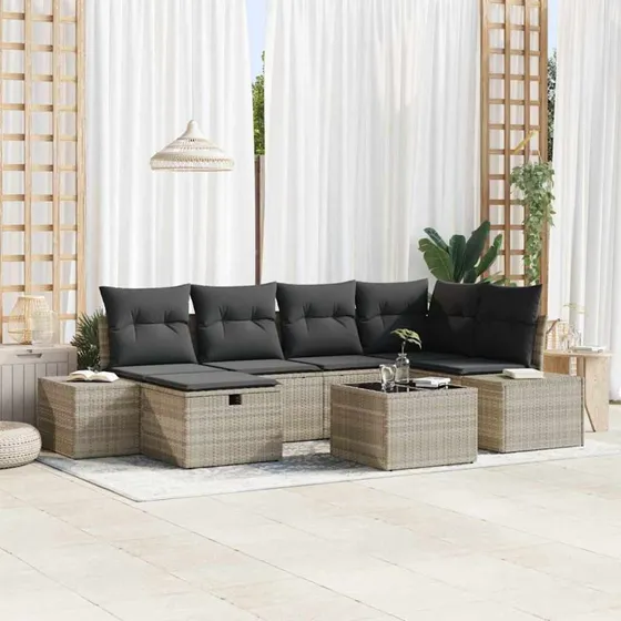 Modulært polyrattan havesofa sæt 6-7 pers. med puder