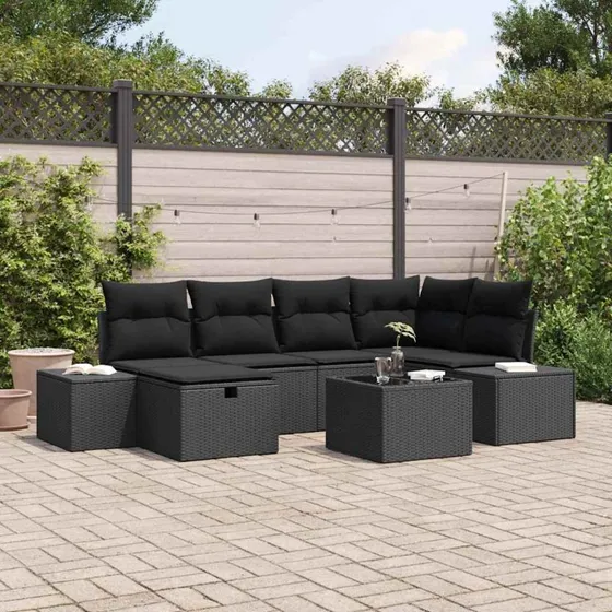 Modulært polyrattan havesofa sæt med puder 6-7 stk