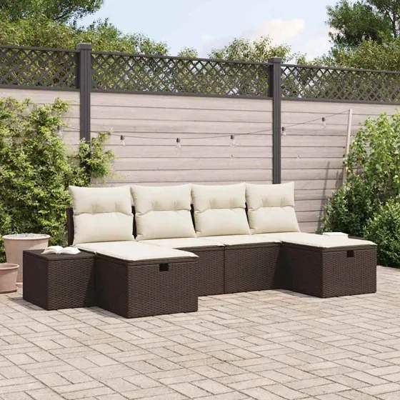 Modulært 6-pcs Havesofa Sæt i Brun polyrattan