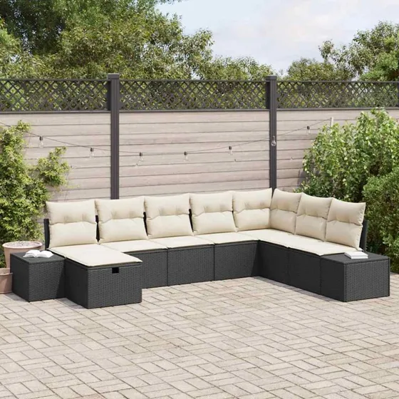 Modulært havesofa sæt 8 dele – sort polyrattan