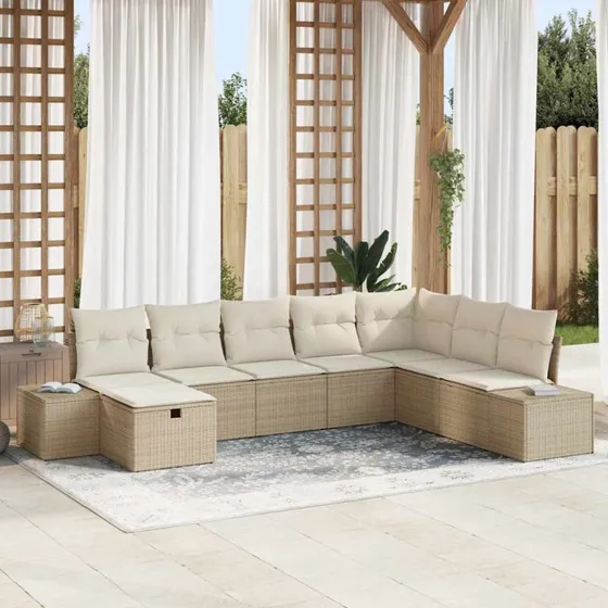 Modulært havesofasæt 8 dele i beige polyrattan