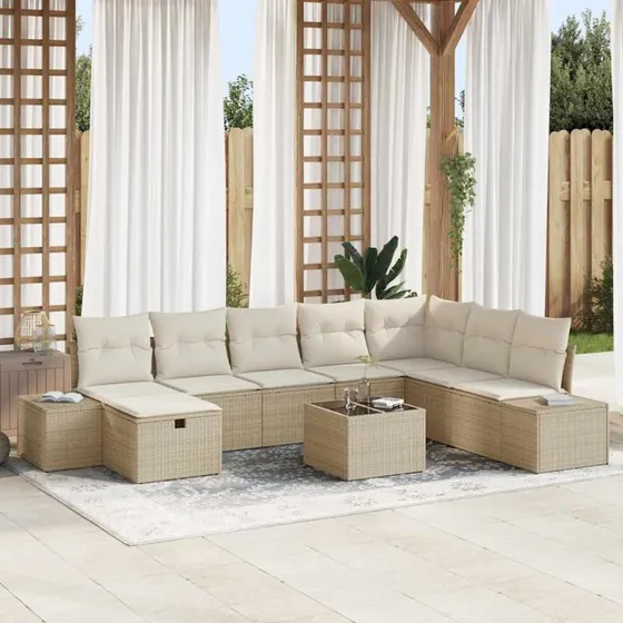 Modulært havesofa sæt 9 dele i beige polyrattan