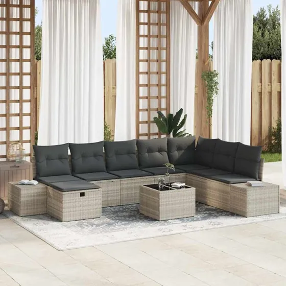 Modulært Havesofa Sæt 9 dele - Lysegrå Polyrattan
