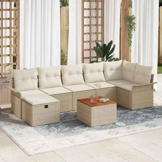 Havesofa sæt 8 dele beige i poly rattan med opbevaring