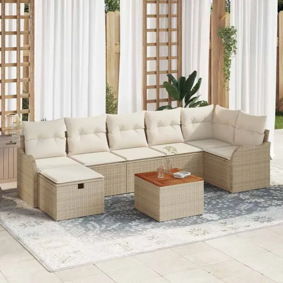 Havesofa sæt 8-pers poly rattan med opbevaring, beige
