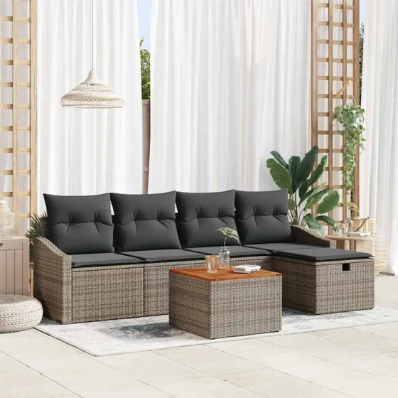 Havesofa sæt 6 dele i grå polyrattan med opbevaring