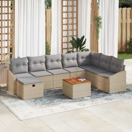 Havesofa sæt 9 dele med pude og opbevaring - Beige