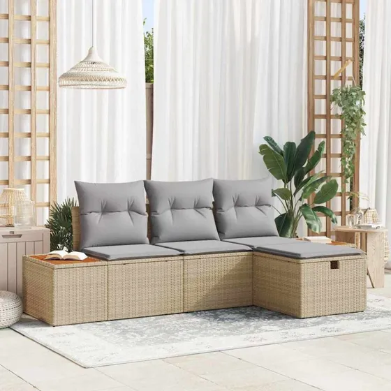 Modulært havesofa sæt 4 dele i beige polyrattan