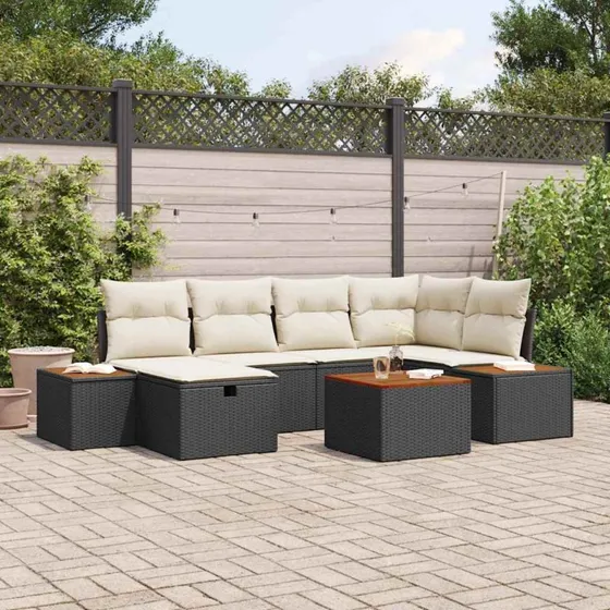 Modulært havesofa sæt 7 dele i sort poly rattan