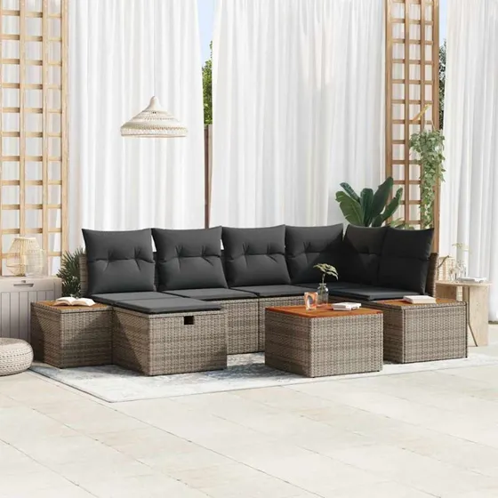 Modulært havesofa sæt 7 stk i grå poly rattan