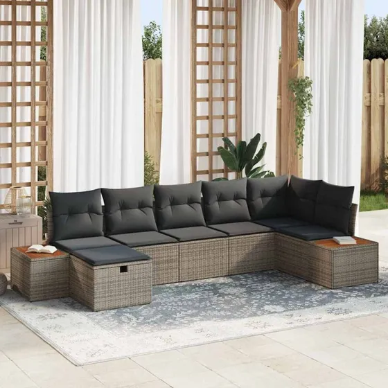 Modulært havesofa sæt 7 dele – grå poly rattan