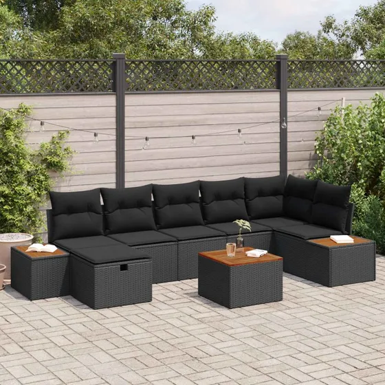 Modulært havesofa sæt 8 dele i sort polyrattan