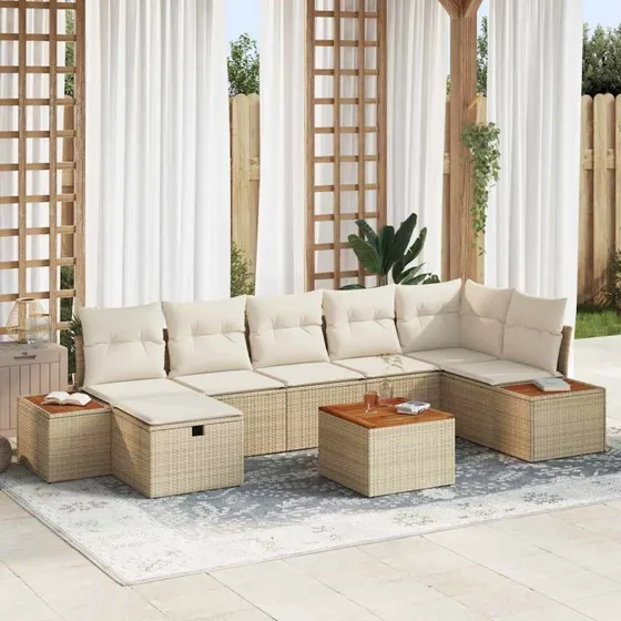 Modulær havesofa 8-pc beige polyrattan med puder