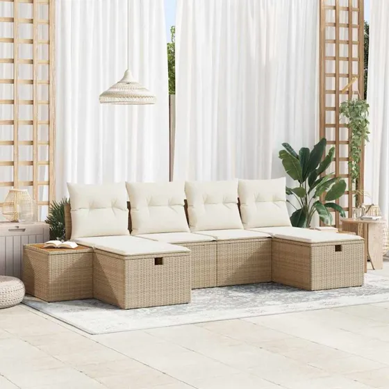 Modulær havesofa 6 pcs Beige poly rattan