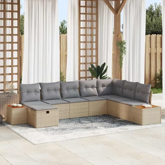Modulært havesofa sæt 8 dele i beige polyrattan m. opbevaring