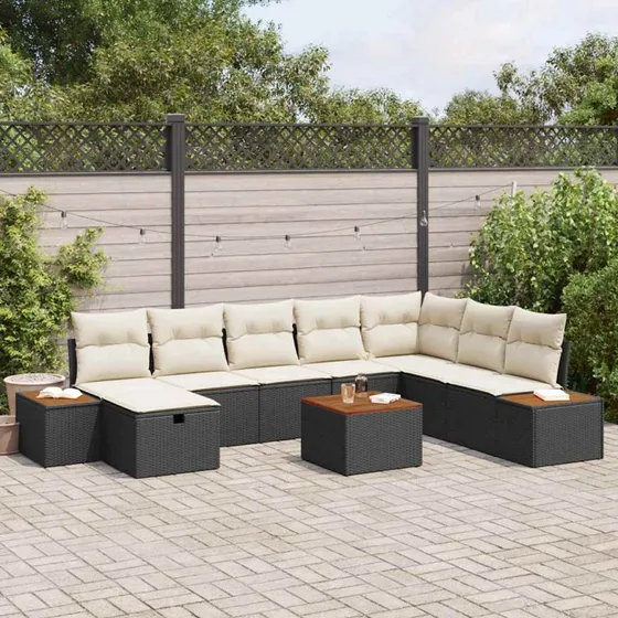 Modulært havesofa sæt 9 dele - Sort poly rattan
