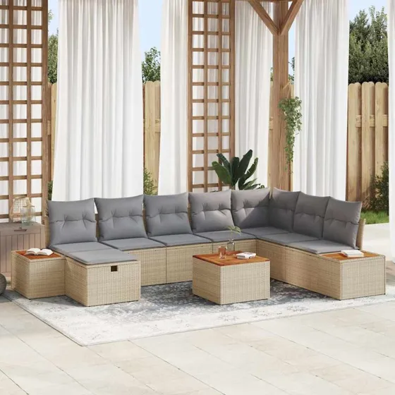 Modulært havesofa sæt 9 dele - Beige poly rattan