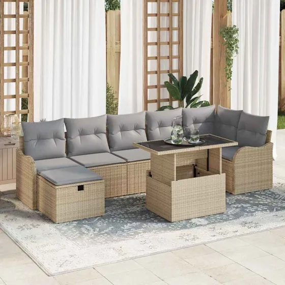 Modulært havesofa sæt 8 dele i beige poly rattan