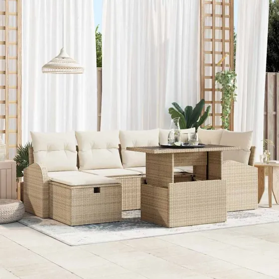 Modulært havesofa sæt 7-pc beige polyrattan med opbevaring