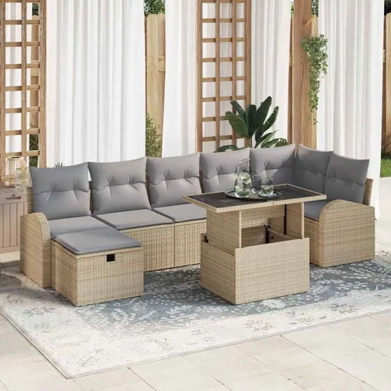 Modulært havesofa sæt 8 dele beige poly rattan