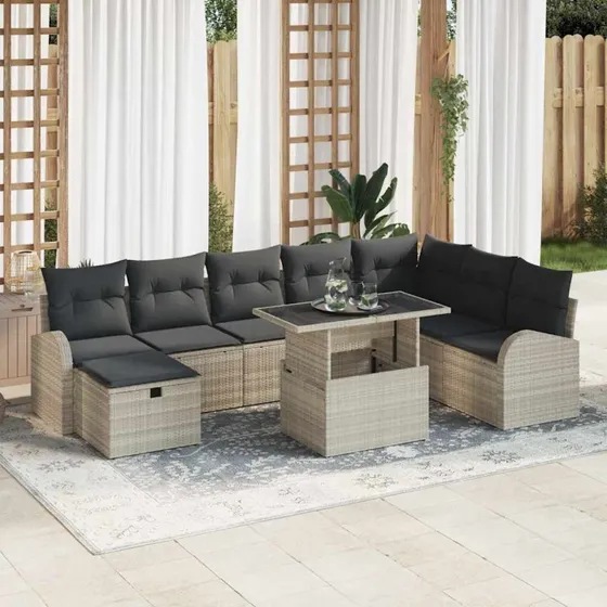 Modulært havesofa sæt 9 dele i lysegrå polyrattan