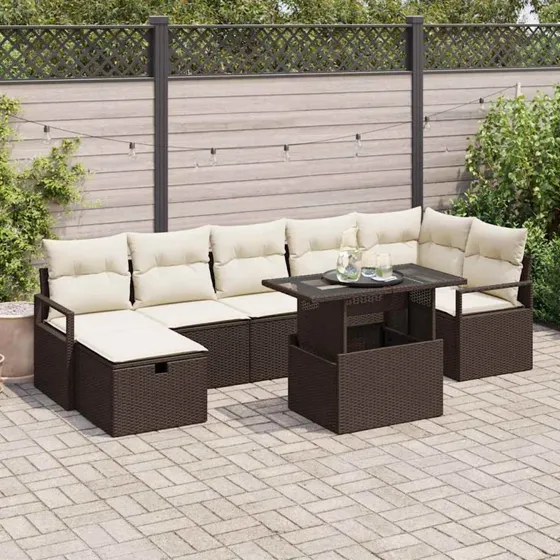 Havesofa sæt 8 dele i brun polyrattan med opbevaring