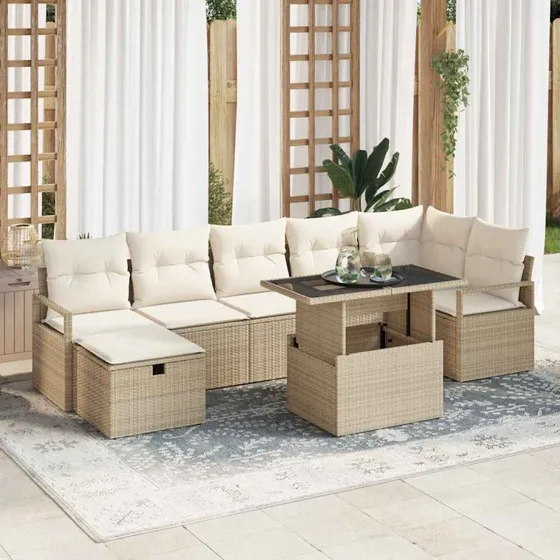 Modulært Havesofa Sæt 8-dele Beige poly rattan m. opbevaring